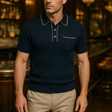Garrett | Navy Knit Polo with Chest Pocket