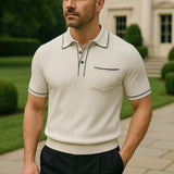 Garrett | Navy Knit Polo with Chest Pocket