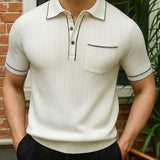 Garrett | Navy Knit Polo with Chest Pocket
