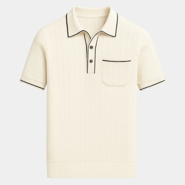 Garrett | Navy Knit Polo with Chest Pocket