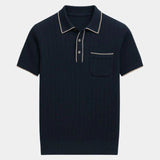 Garrett | Navy Knit Polo with Chest Pocket