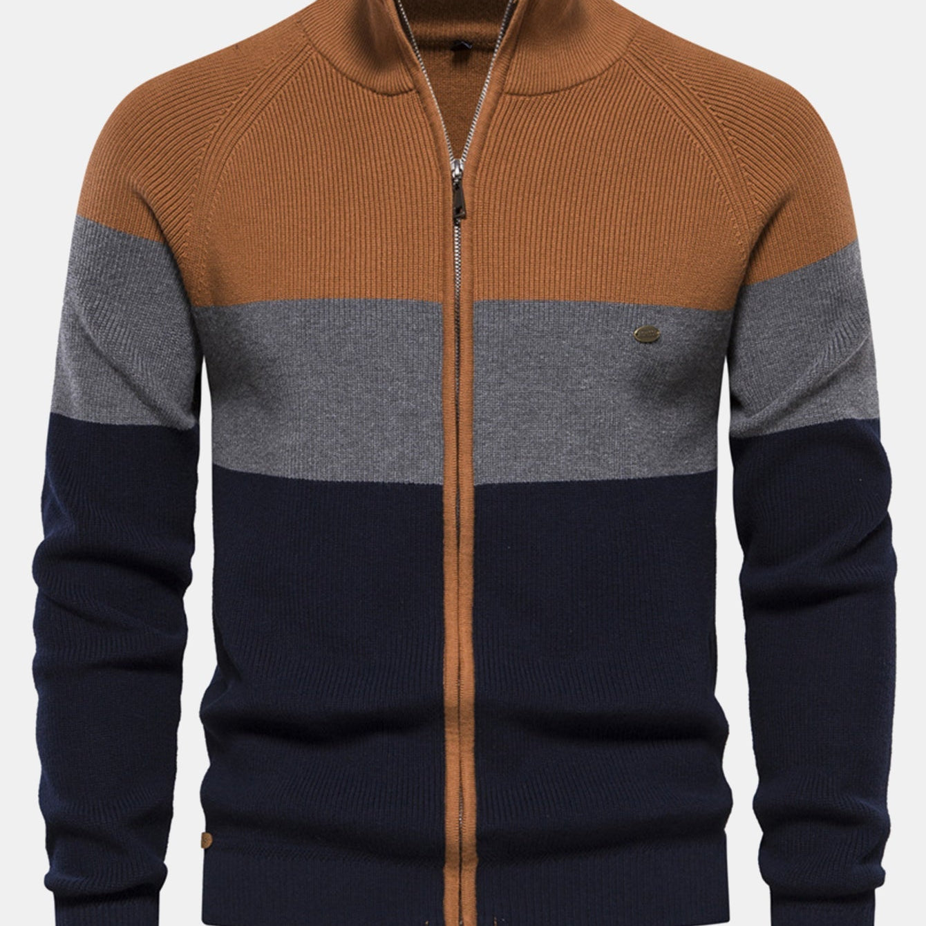 Kai | Color Block Stand Collar Zip Sweater