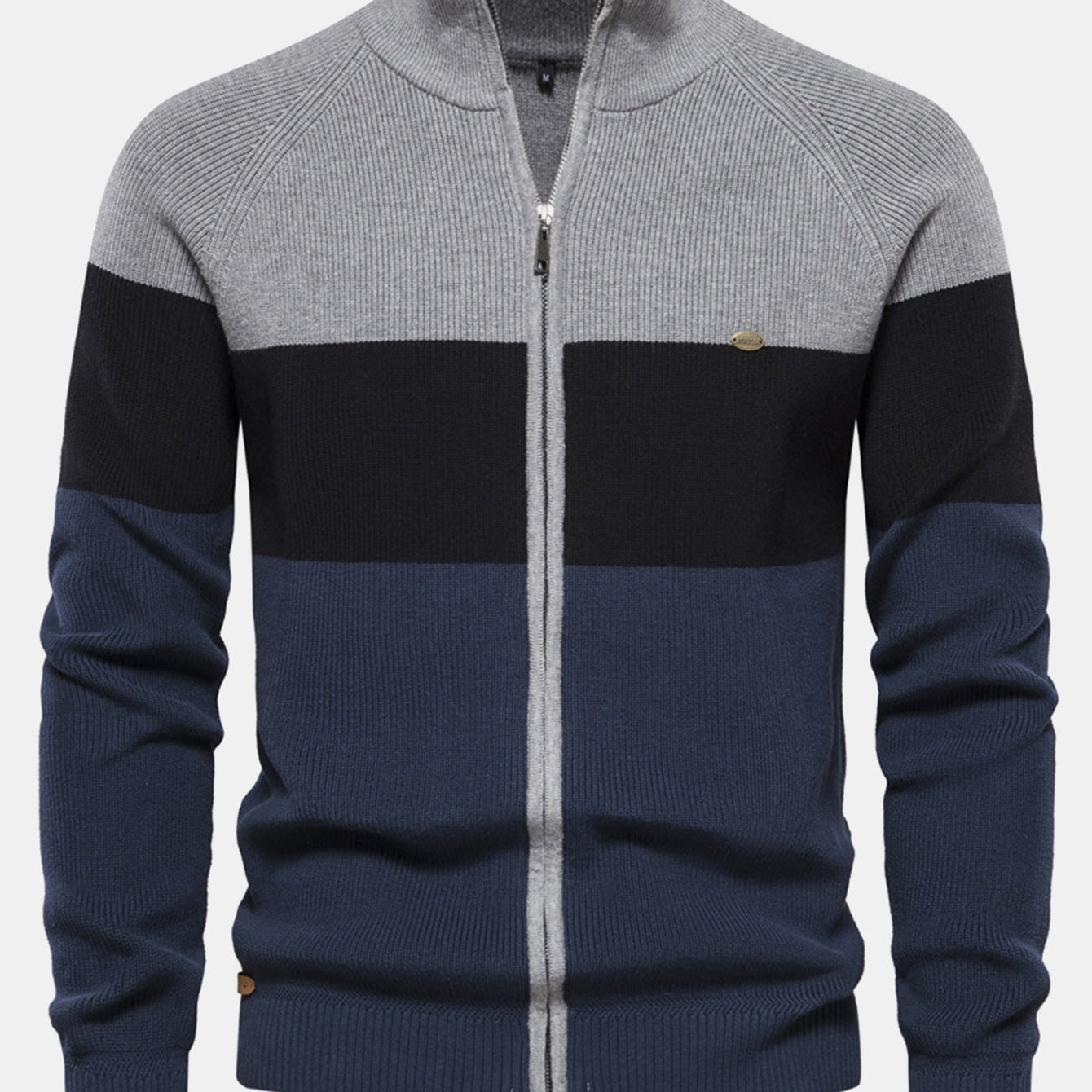 Kai | Color Block Stand Collar Zip Sweater