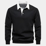 Derek | Navy Long Sleeve Polo with Ribbed Trims