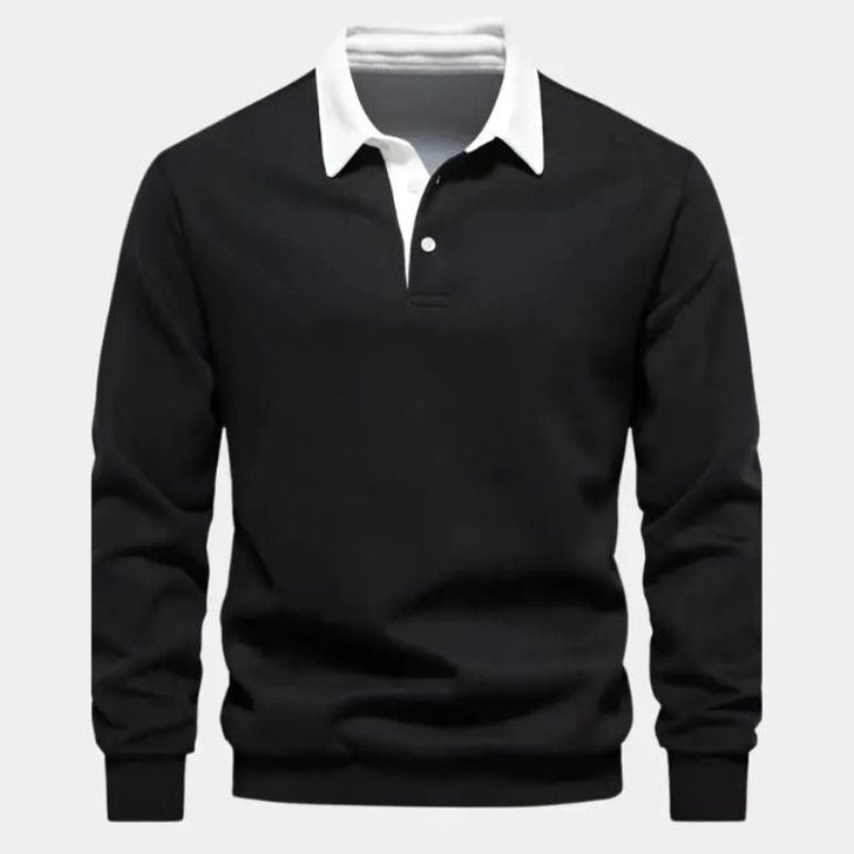 Derek | Navy Long Sleeve Polo with Ribbed Trims