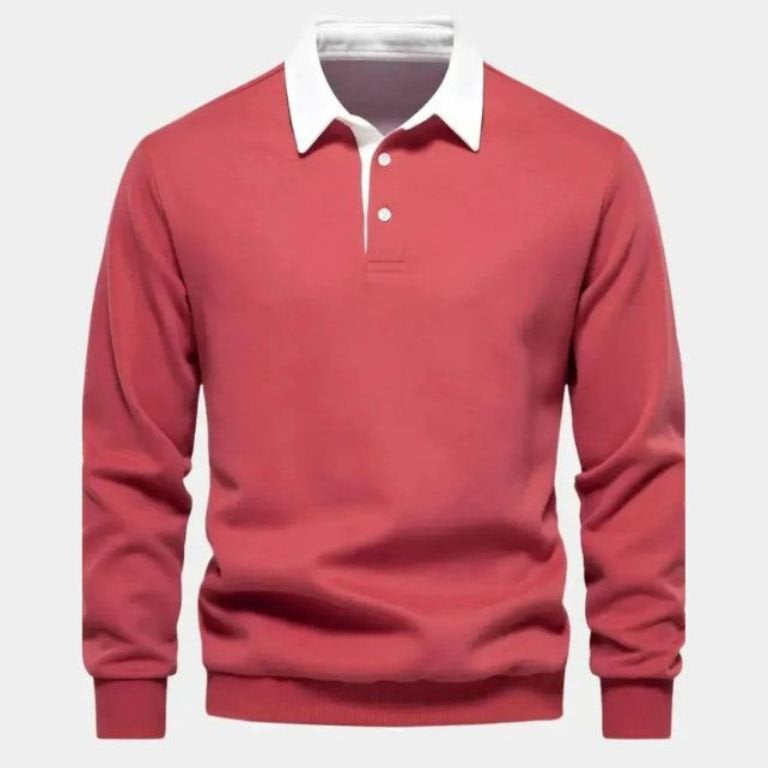 Derek | Navy Long Sleeve Polo with Ribbed Trims