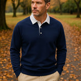 Derek | Navy Long Sleeve Polo with Ribbed Trims