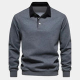 Derek | Navy Long Sleeve Polo with Ribbed Trims
