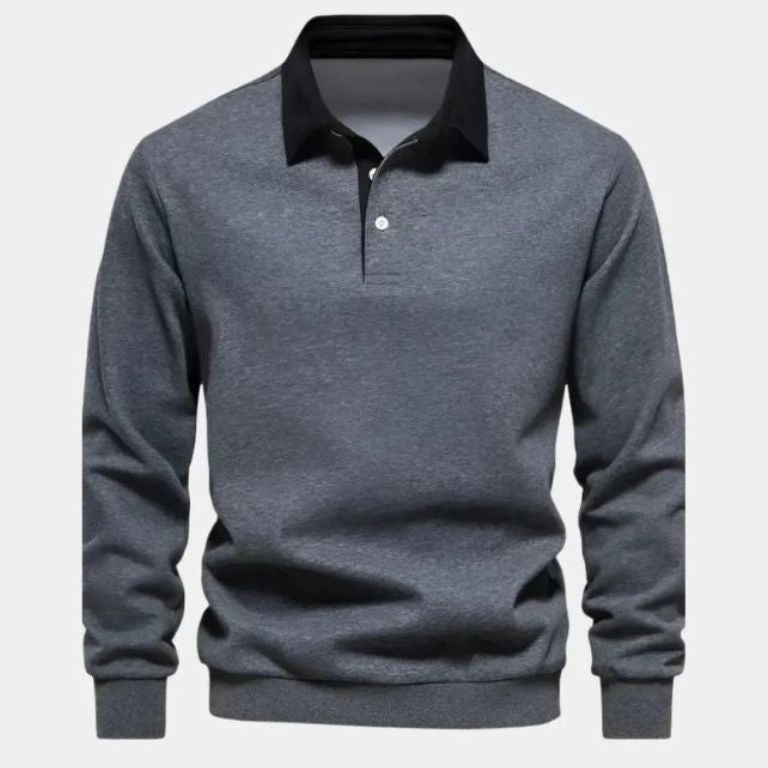 Derek | Navy Long Sleeve Polo with Ribbed Trims