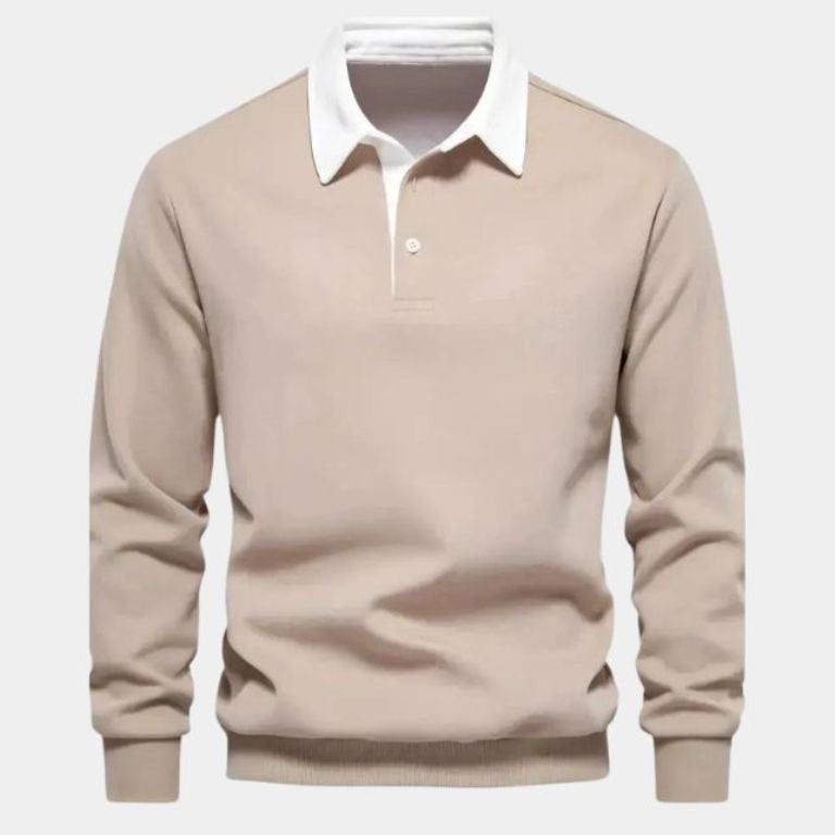 Derek | Navy Long Sleeve Polo with Ribbed Trims