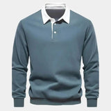 Derek | Navy Long Sleeve Polo with Ribbed Trims