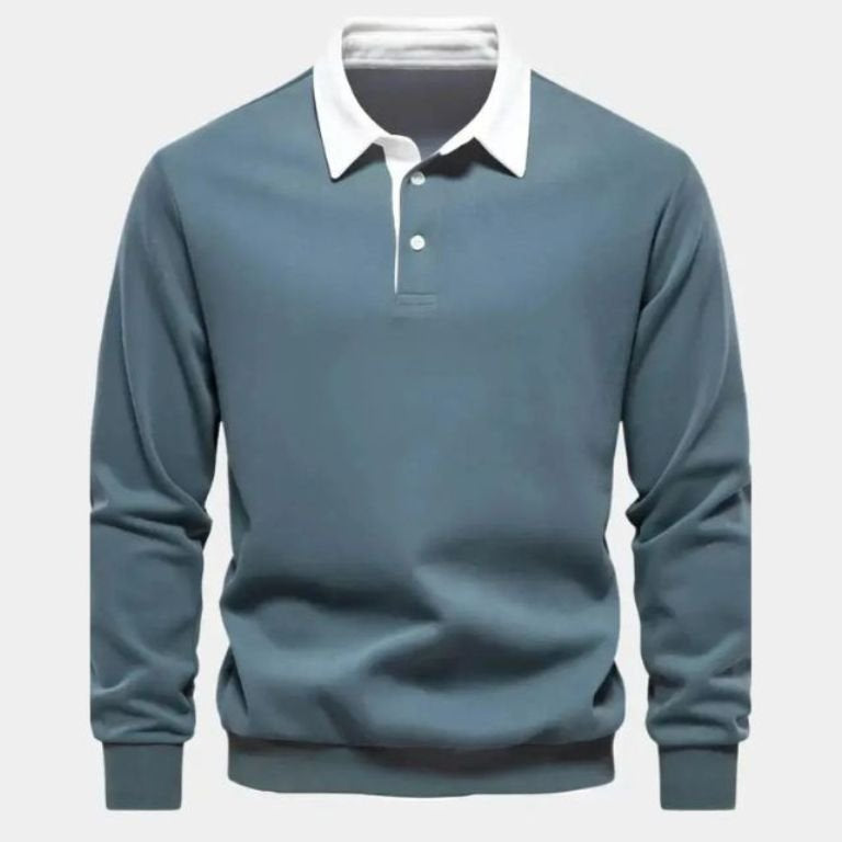 Derek | Navy Long Sleeve Polo with Ribbed Trims