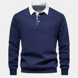 Derek | Navy Long Sleeve Polo with Ribbed Trims