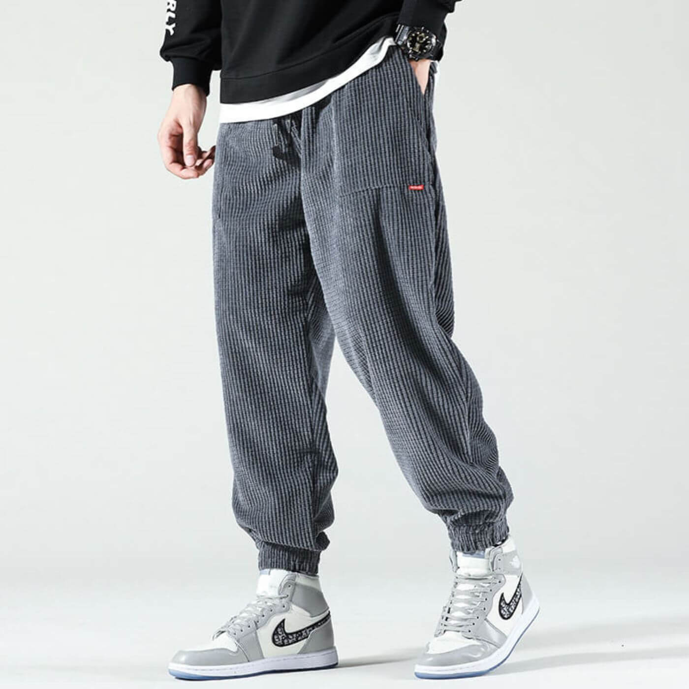 Gerald men's textured cuffed joggers in Gray, view 2