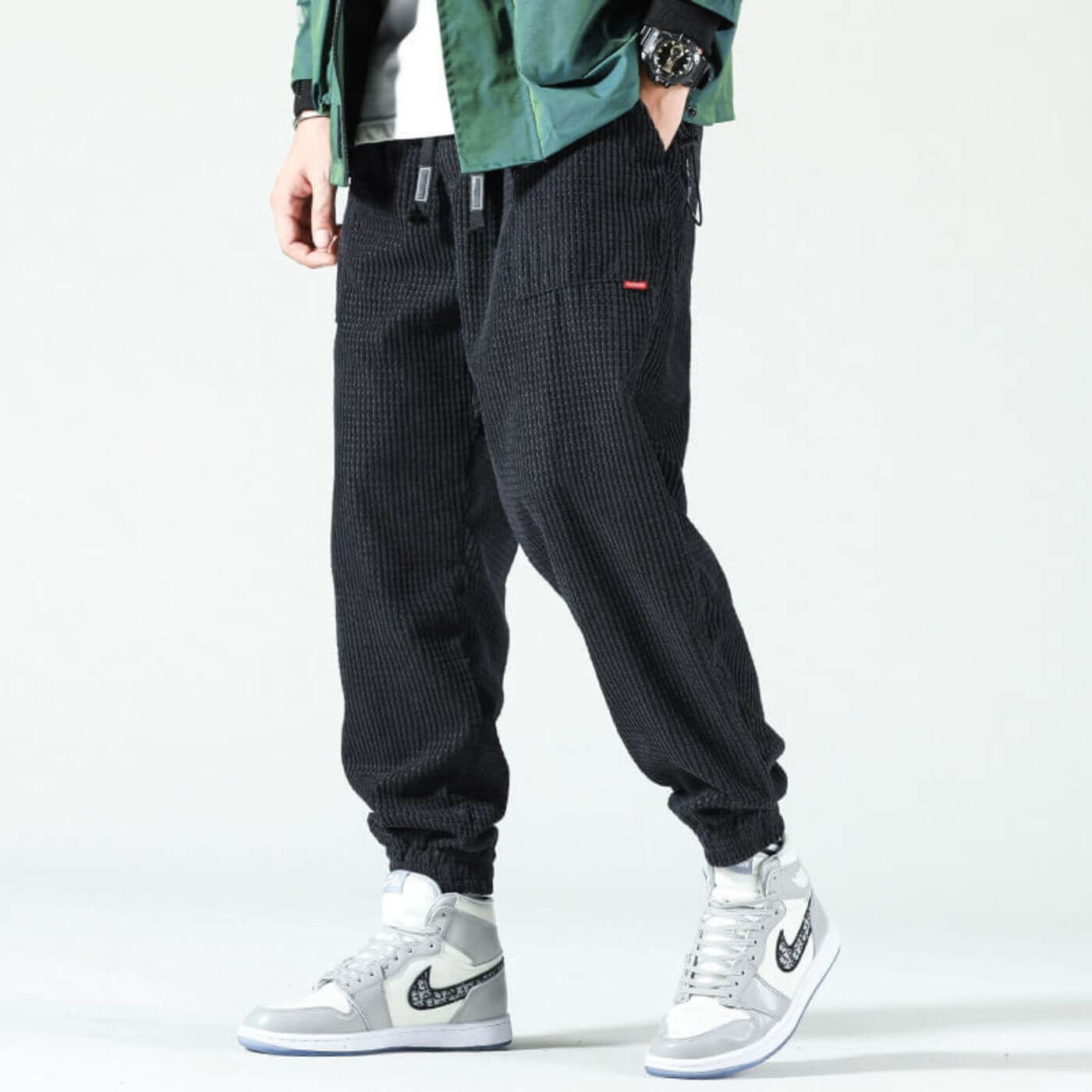 Gerald men's textured cuffed joggers in Black, view 3