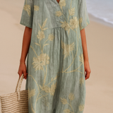 Shannon | Blue-Gray Dress with Floral Embroidery