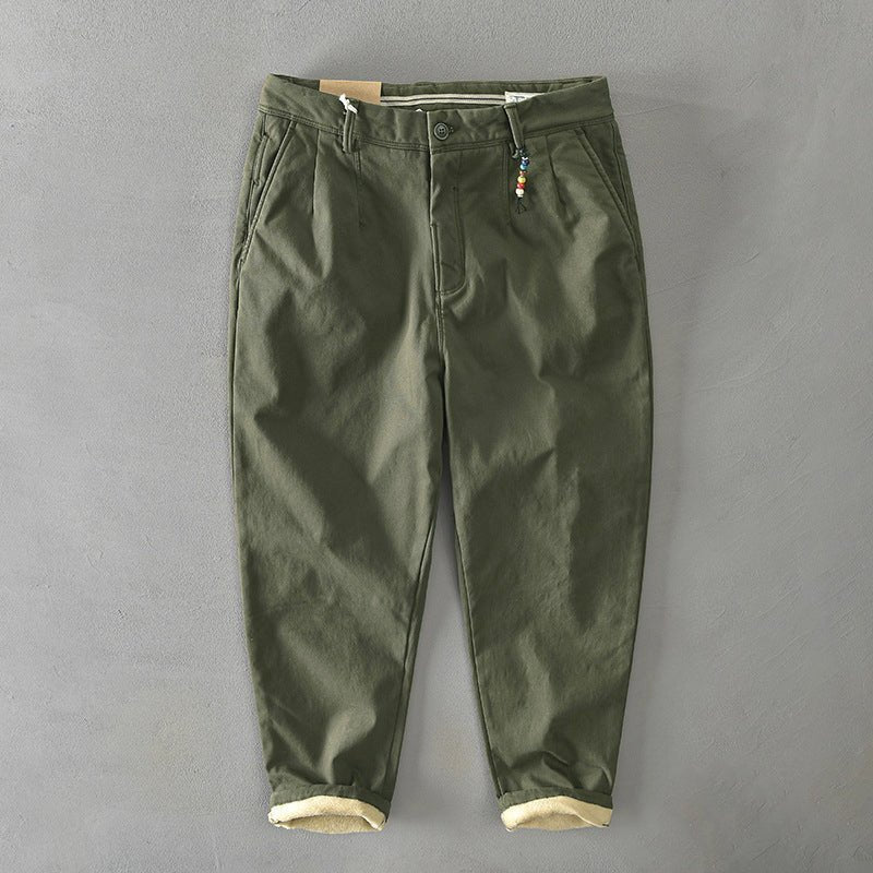 Frederic men's heavyweight cotton barrel leg pants in Green, view 5