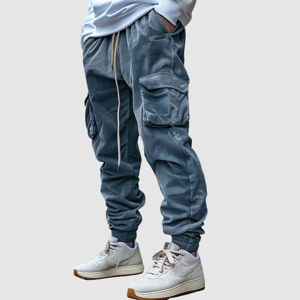 Dexter men's vintage washed cargo joggers in Blue, front view