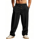 Eli men's button fly cotton linen pants in Black, view 5