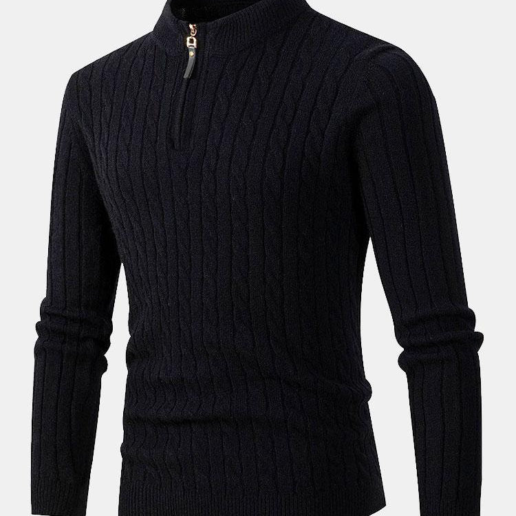 Dawson | Cable Knit Stand Collar Quarter-Zip Sweater