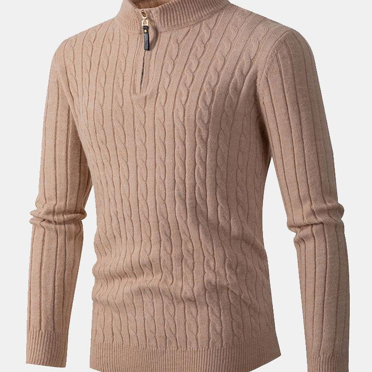 Dawson | Cable Knit Stand Collar Quarter-Zip Sweater