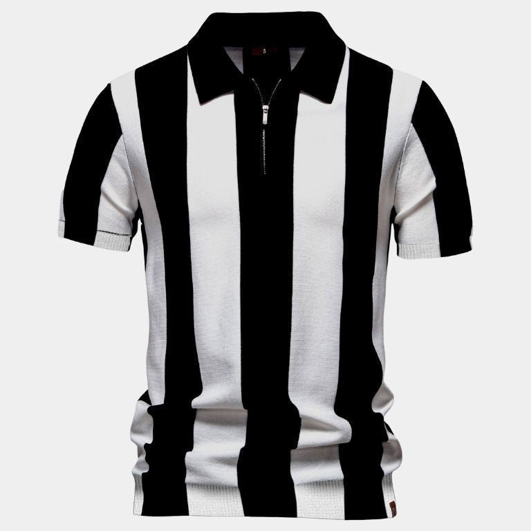Jesse | Navy Vertical Stripe Zip Polo