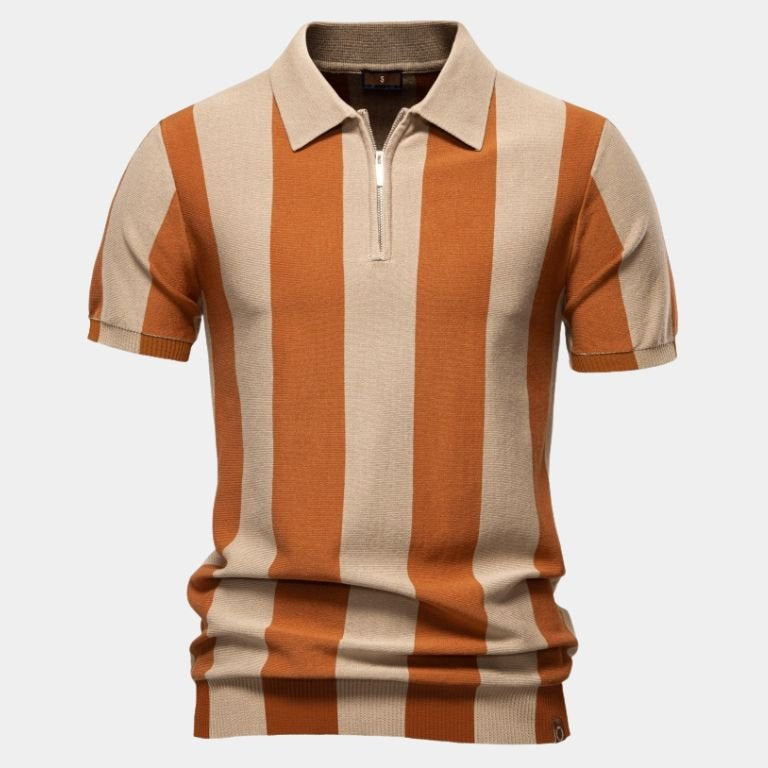 Jesse | Navy Vertical Stripe Zip Polo