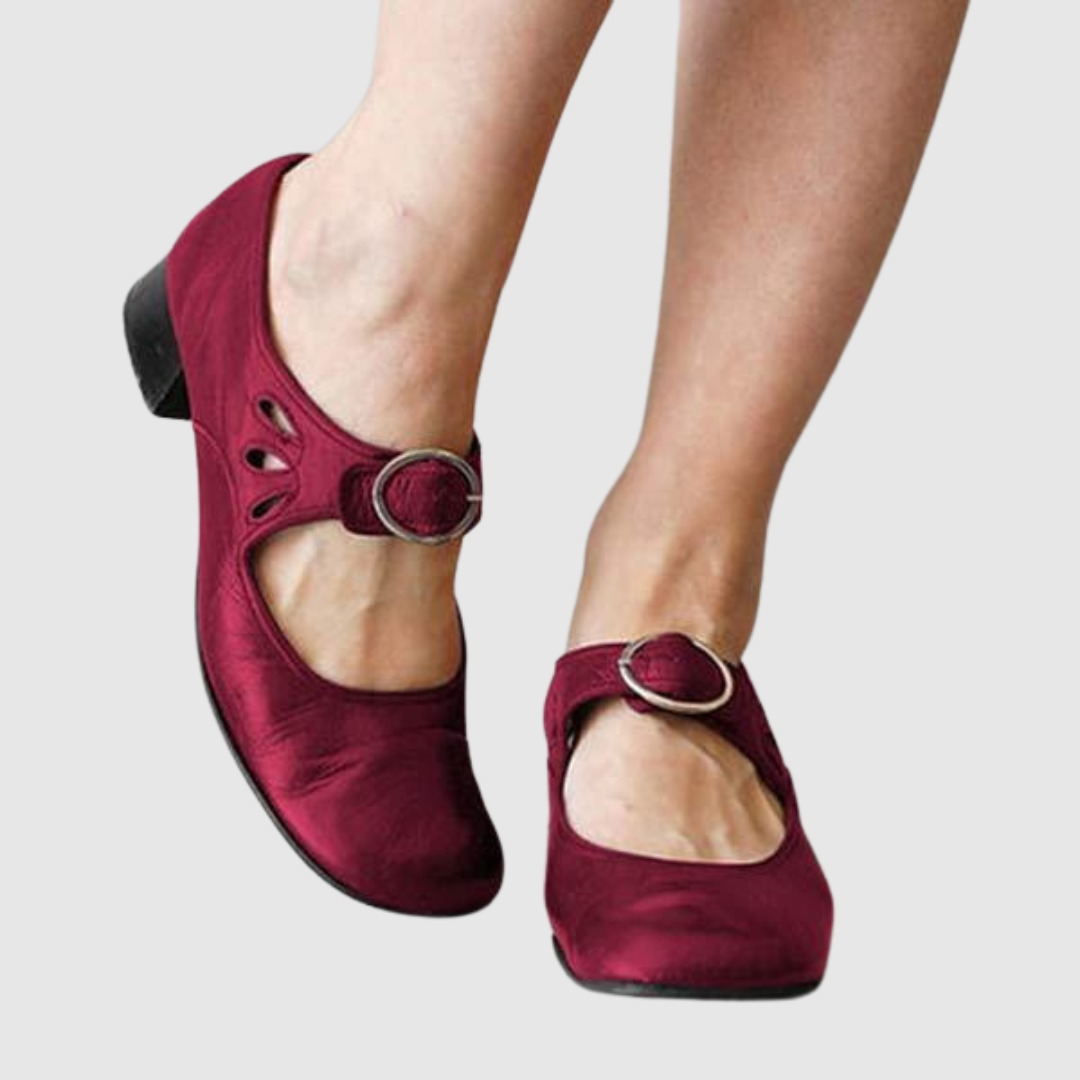 Betsy cutout block heel Mary Jane shoes in Burgundy, view 2