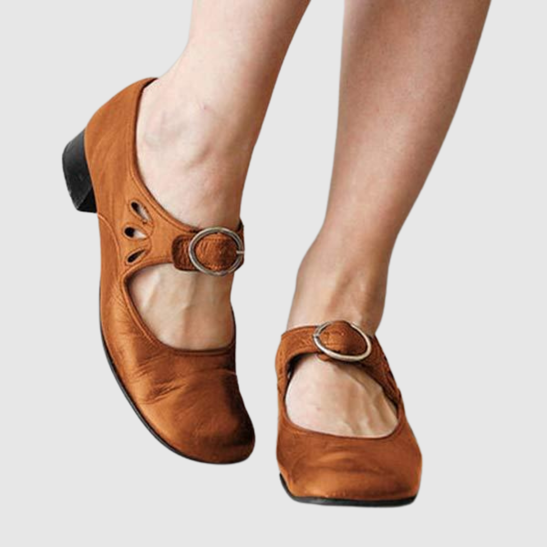 Betsy cutout block heel Mary Jane shoes in Tan, view 3