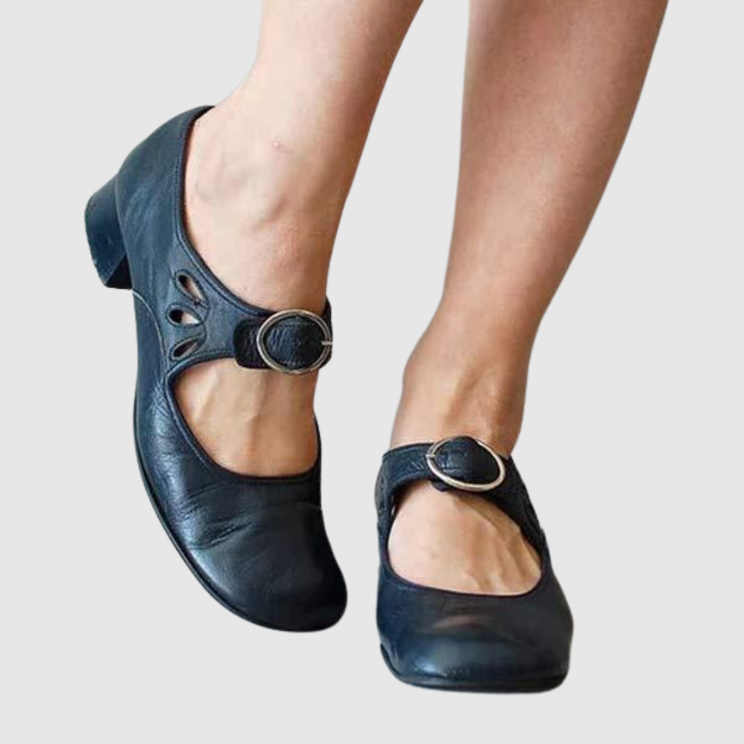 Betsy cutout block heel Mary Jane shoes in Navy Blue, view 4