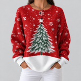 Sadie red Christmas tree waffle knit sweater, front view