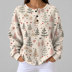 Meredith cream mini tree waffle knit sweater, front view