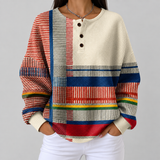 Margaret striped color block waffle knit sweater, front view