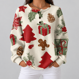 Olivia Christmas tree and gift waffle knit sweater, front view