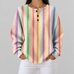 Anna colorful vertical stripe waffle knit sweater, front view