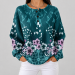 Willow turquoise floral waffle knit sweater, front view