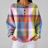 Abigail pastel plaid waffle knit sweater, front view