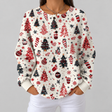 Holly white Christmas tree waffle knit sweater, front view