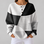 Eleanor black and white patchwork waffle knit sweater, front view