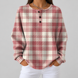 Emma blush plaid waffle knit sweater, front view