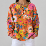 Florence orange floral waffle knit sweater, front view