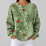 Ivy green Christmas tree waffle knit sweater, front view