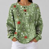 Ivy green Christmas tree waffle knit sweater, front view