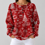 Caroline red Christmas motif waffle knit sweater, front view