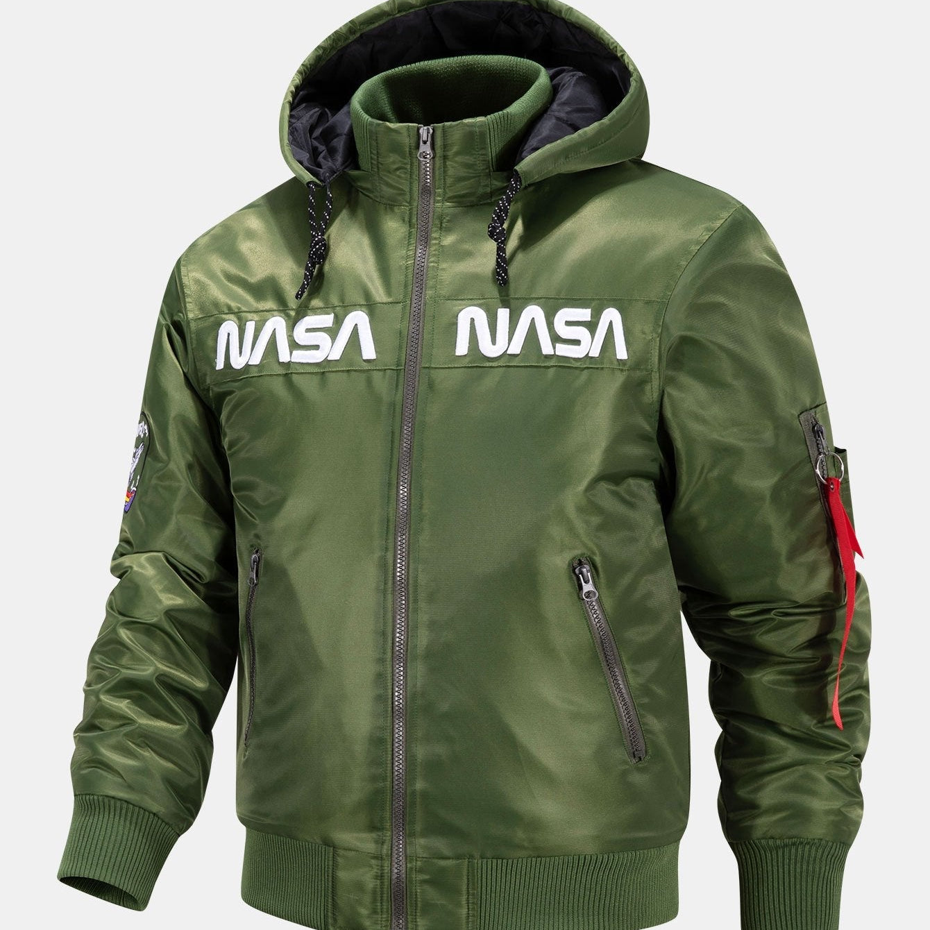 Jacob | Bomber Jacket with NASA Embroidery and Detachable Hood