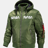 Jacob | Bomber Jacket with NASA Embroidery and Detachable Hood