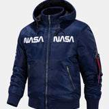 Jacob | Bomber Jacket with NASA Embroidery and Detachable Hood