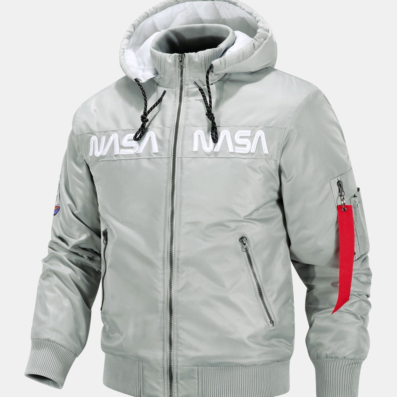 Jacob | Bomber Jacket with NASA Embroidery and Detachable Hood
