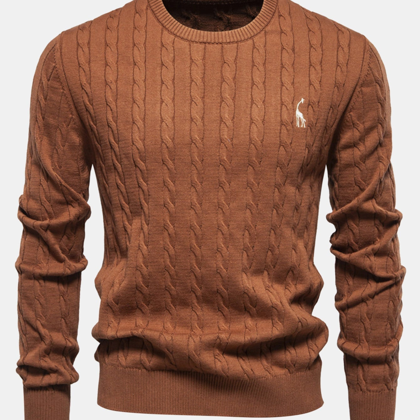 Rhys | Cable Knit Jacquard Sweater with Giraffe Embroidery