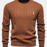 Rhys | Cable Knit Jacquard Sweater with Giraffe Embroidery
